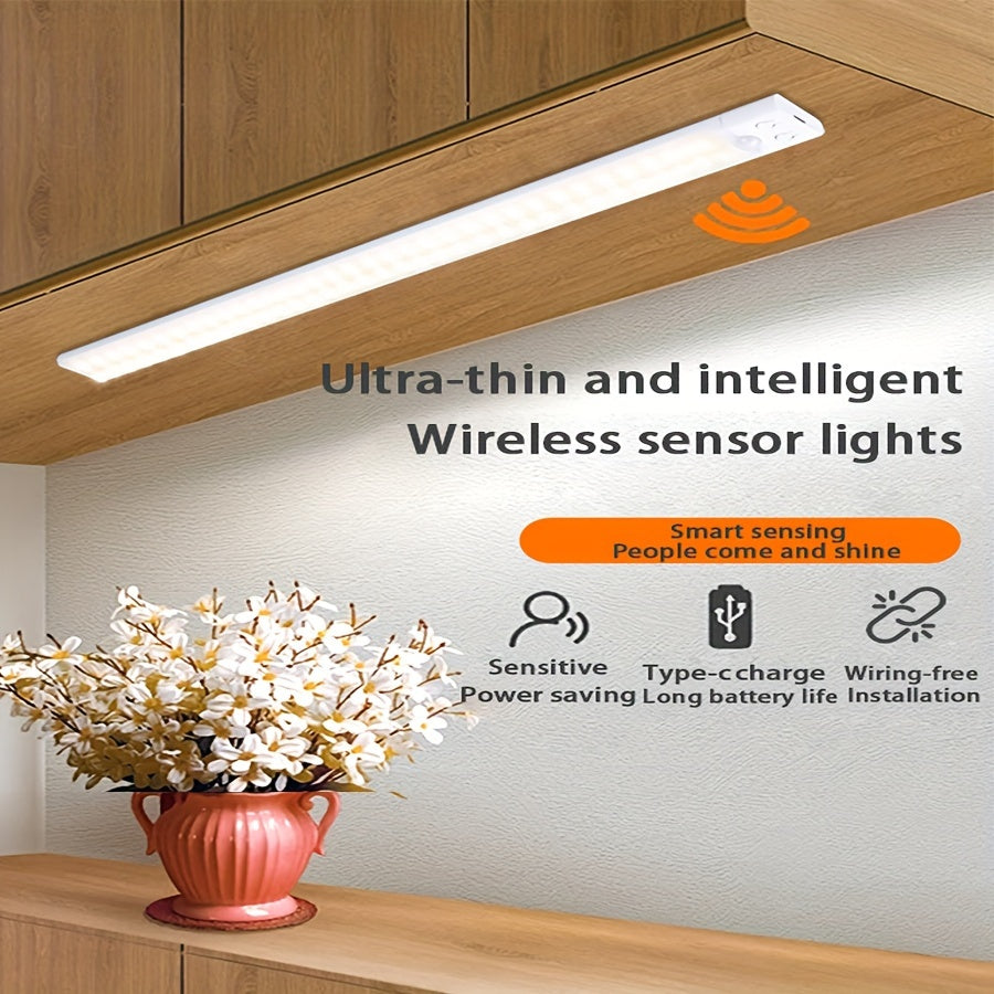 Rechargeable LED motion sensor wall light with adjustable lighting, button control, and infrared sensing. Great for cupboards, closets, and stairways.