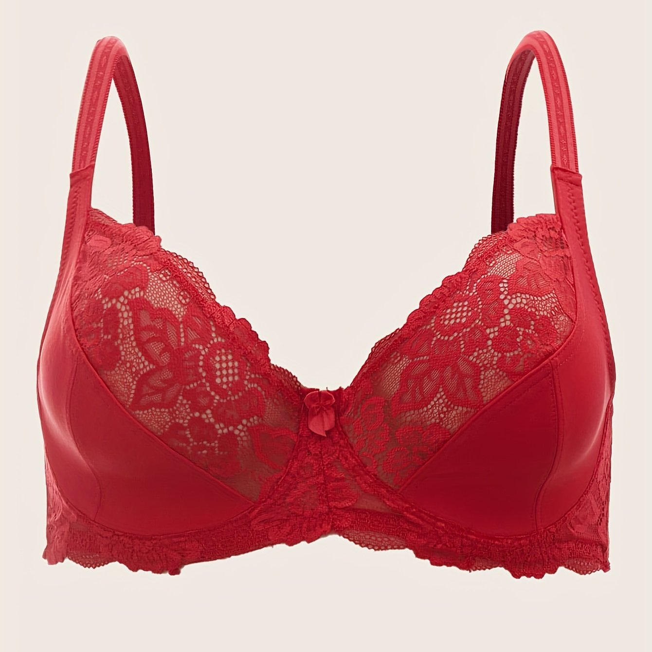 Elegant plus size bra with bow decor and contrast lace, underwired and non-padded.