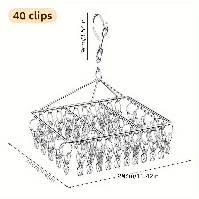 Essential Laundry Accessory: Stainless Steel Sock Drying Rack with Windproof Swivel Hook Hanger and 20/30/40 Clips for Socks, Bras, and Underwear