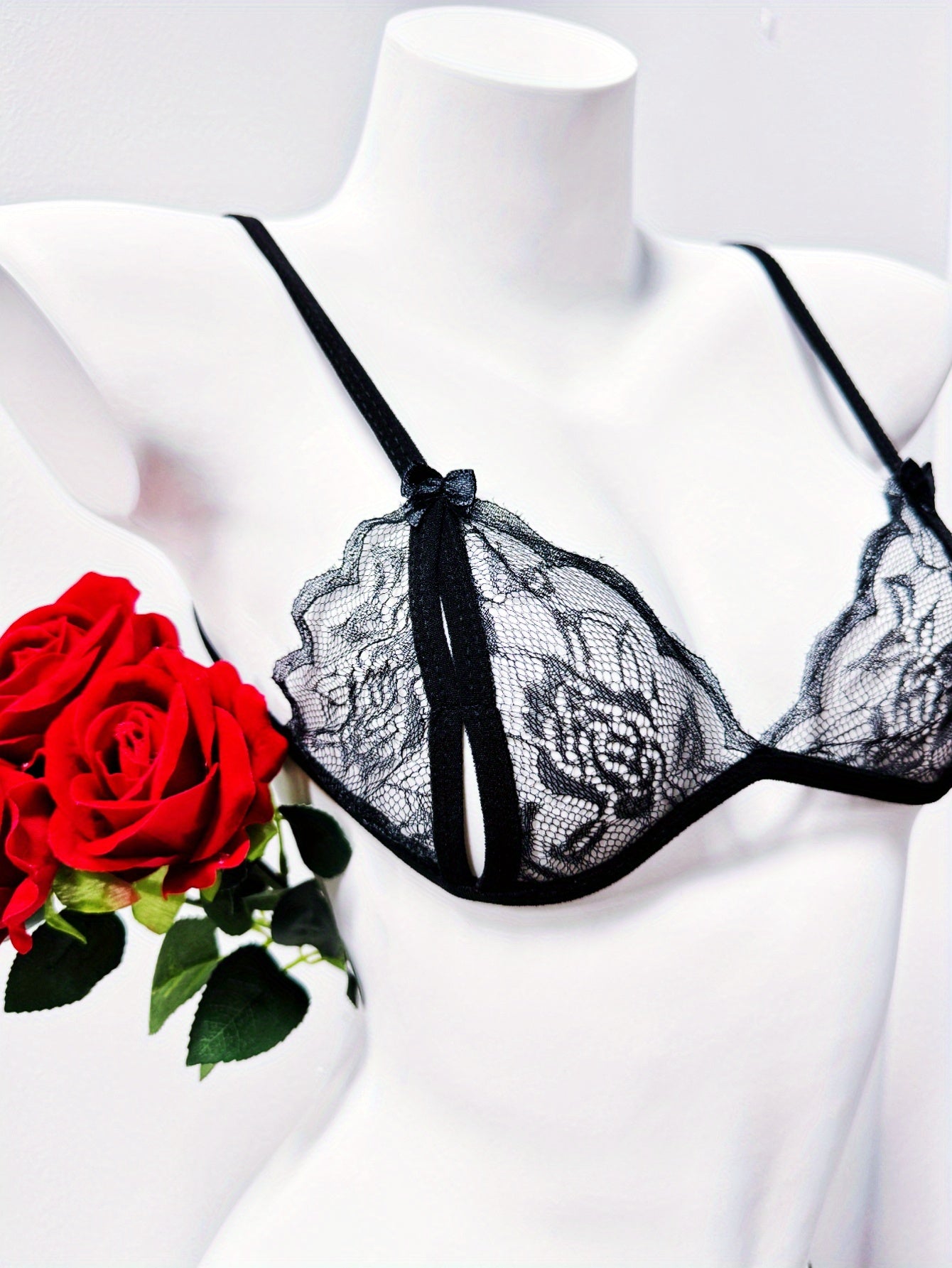 Attractive lingerie sets, bras, and crotchless panties for women.