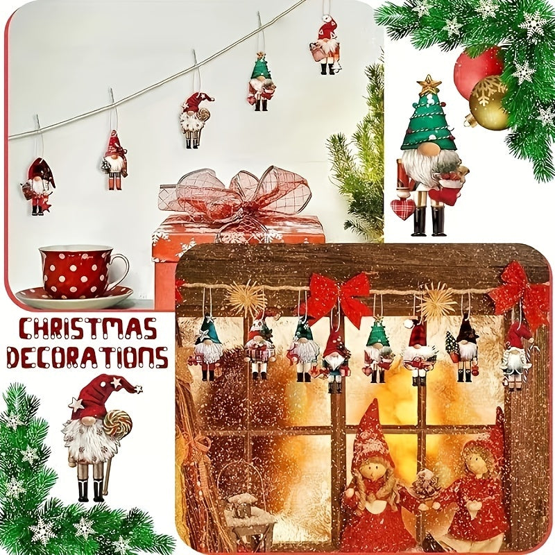 24 Festive Christmas Gnome Nutcracker Ornaments - Wood hanging decorations for Christmas tree