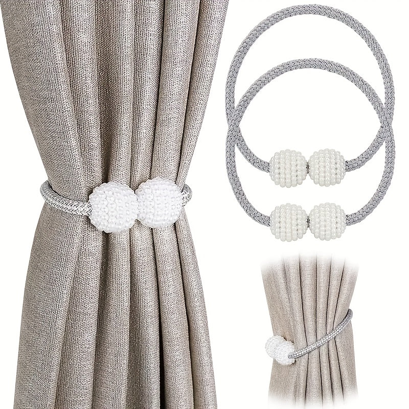 Set of 2 Magnetic Curtain Tiebacks in Sophisticated Gray Polyester, Timeless European Design for Stylish Home Decor