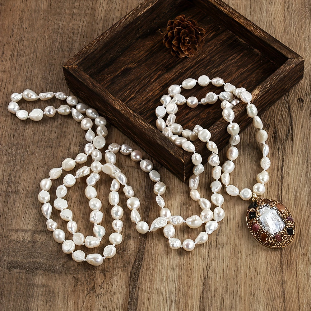 Embrace a Bohemian Vacation Vibe with our 150CM Natural Baroque Biwa Pearl Pendant Necklace featuring Freshwater Pearls. Perfect for August Birthdays, this piece is free of plating and perfect for daily wear or music festivals. It's the ideal accessory