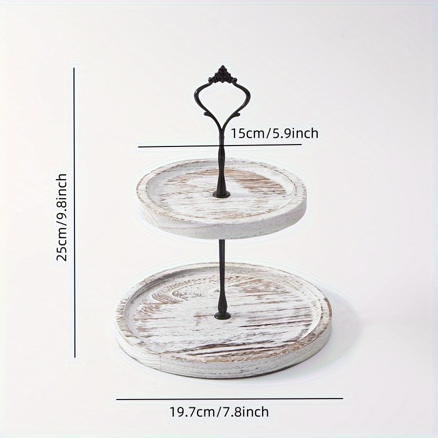 YumiPLUS Rustic Wooden Cake Stand with Iron Accents for Events and Cake Decorating.