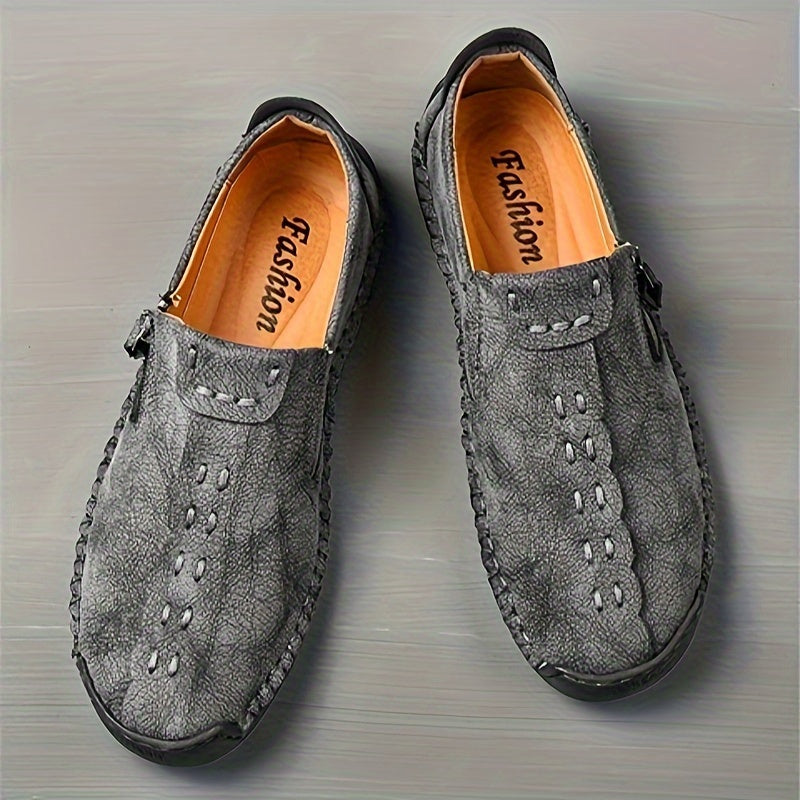 Comfy slip-on business shoes for plus size men with side zipper, non-slip rubber sole, and durability. Ideal for middle-aged men.