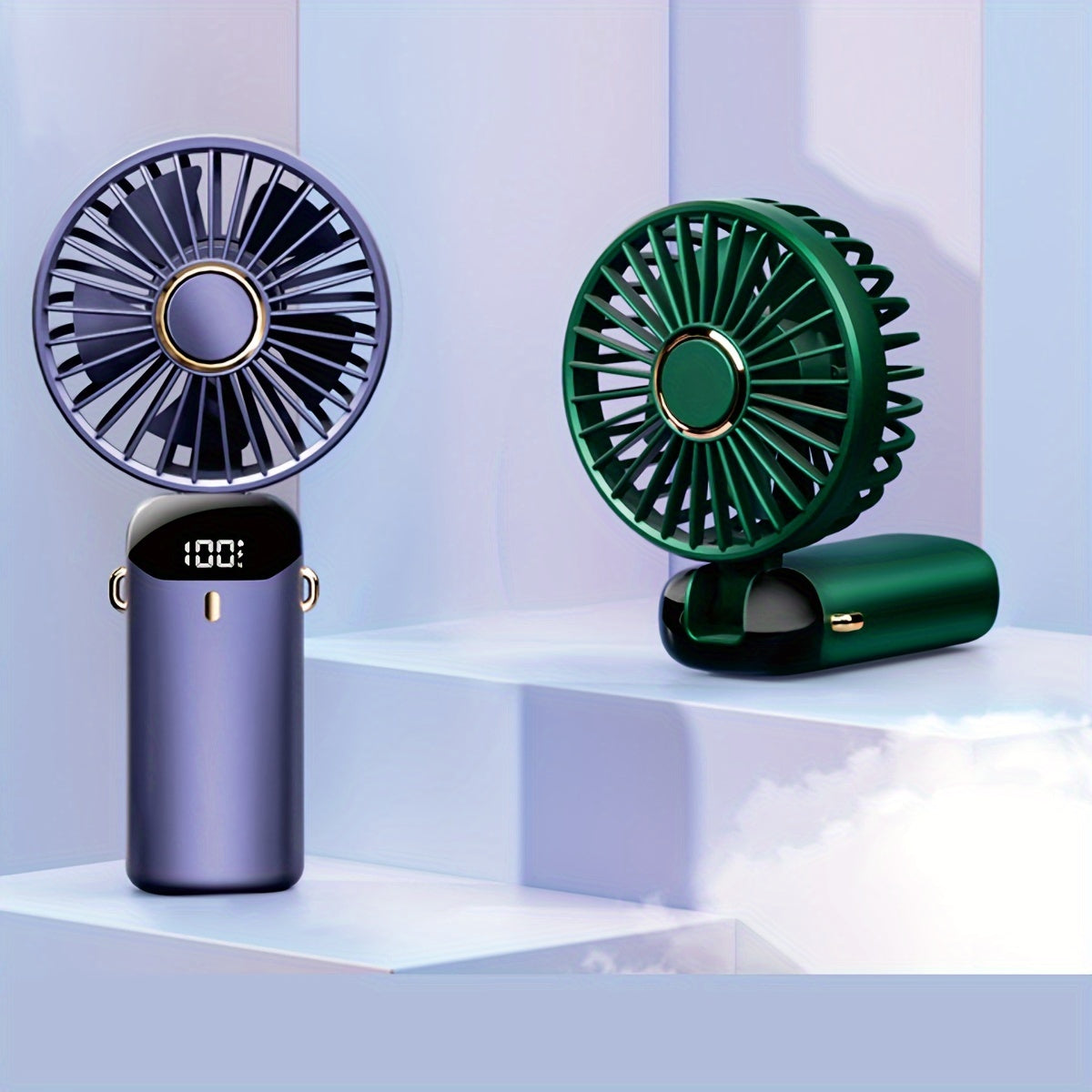 The Compact 5-Speed Mini Handheld Fan features an LED display and USB rechargeable capability. Its foldable design makes it perfect for indoor and outdoor cooling, making it a portable essential for summer. This sleek fan comes in a stylish green and