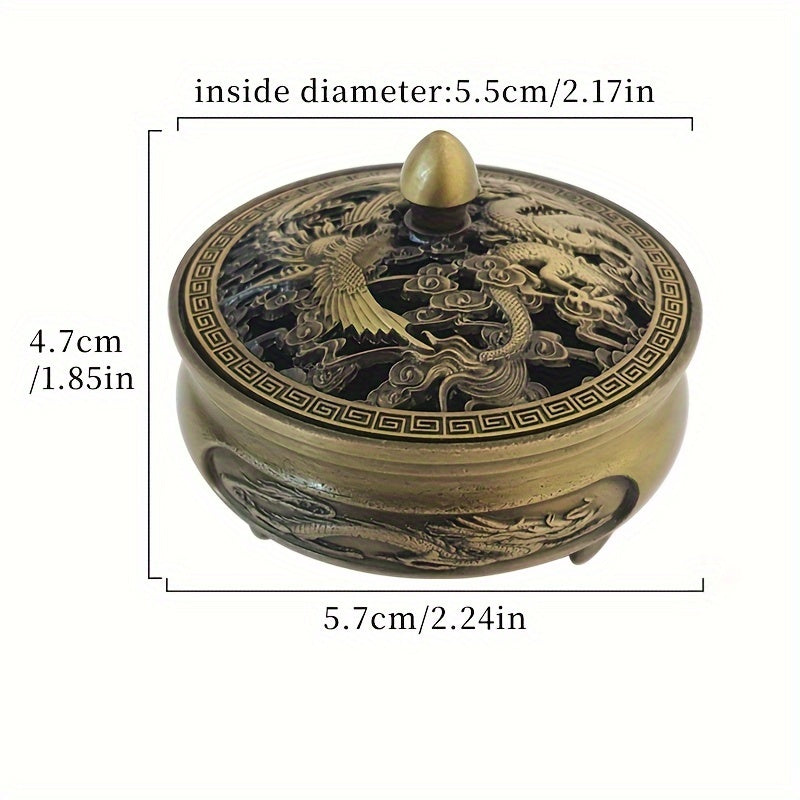 Dragon and Phoenix Hollow Incense Burner for Zen Home Tea Set with Sandalwood Incense Plate Holder