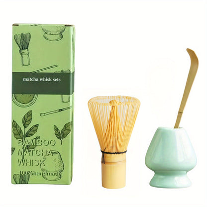 Complete Set of Traditional Japanese Matcha Tools - Includes Bamboo Whisk, Ceramic Spout, and Scoop - Ideal for Holiday Season