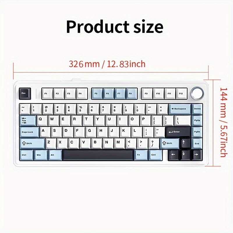 AULA F75 customizable mechanical keyboard with 75% layout, USB charging, wireless 2.4G, rechargeable lithium polymer battery, RGB backlight, hot-swappable key switches, and gasket structure.