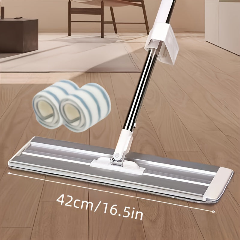 Flat Mop with Extendable Aluminum Handle Provides 360° Cleaning Capability, 41.91cm Wide - Comes with 2 Extra Pads for Convenient Cleaning in Various Areas like Kitchen, Bathroom, and Living Room