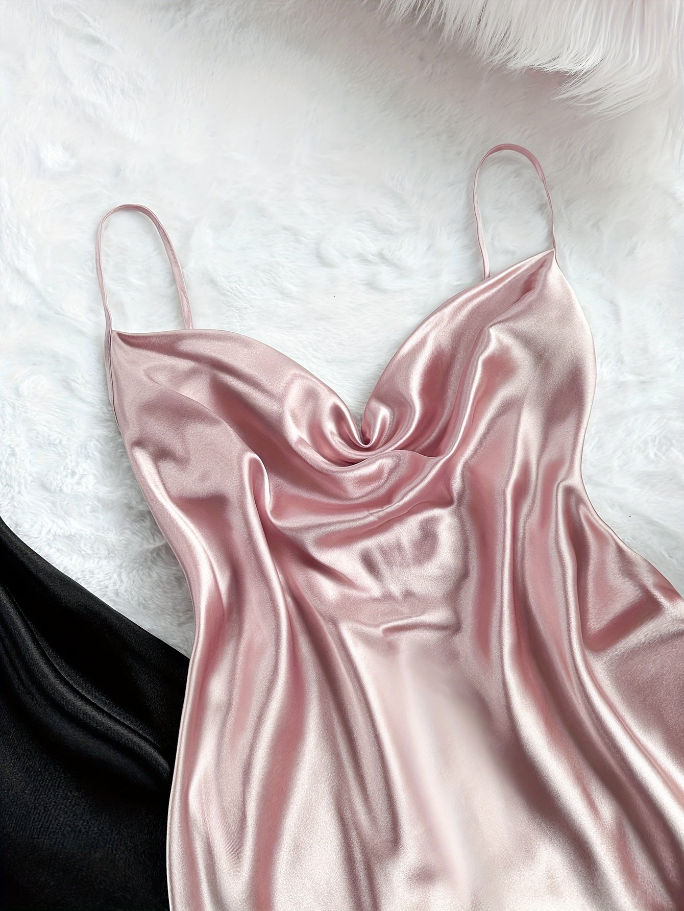 2 Sets Women's Sexy Solid Satin Pajama Set, featuring a turtleneck backless cami top and shorts for comfortable summer nightwear.