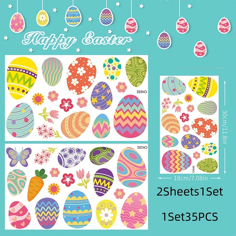 Easter Egg Window Clings - Includes 9 Sheets, Battery-Free, Easy to Apply, Ideal for Easter Party Decor & Supplies