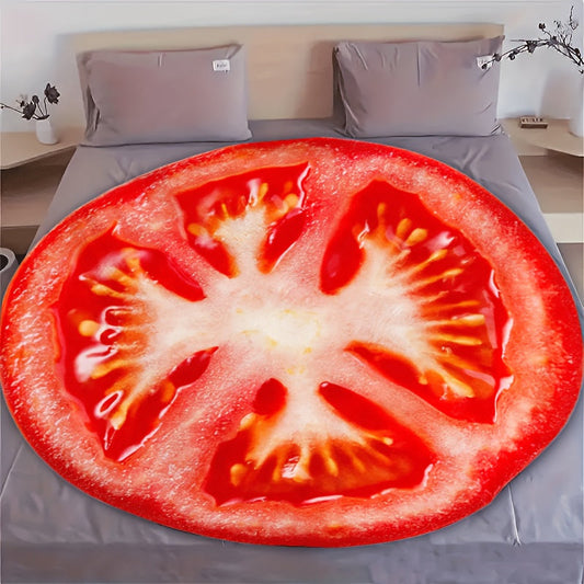 Contemporary Geometric Tomato Slice Flannel Blanket with High-Definition Digital Print - Versatile All-Season Throw for Home, Office, Dorm, and Camping - Made of Knitted Polyester, Available in Various Sizes, 200-250gsm.