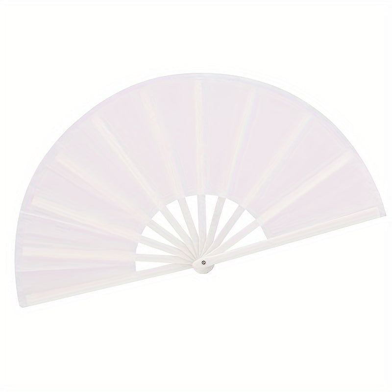 Large White Folding Hand Fan - Ideal for Men and Women for Performances, Dancing, Decoration, Festivals, and Gifting - Made of Nylon cloth