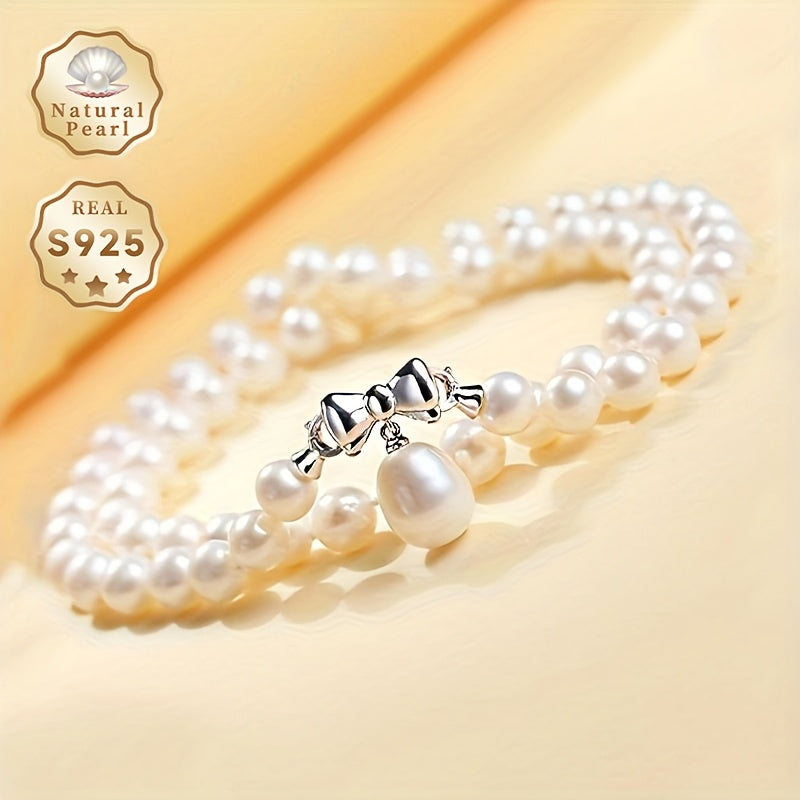 MUFAN Elegant 7-8mm Natural Freshwater Pearl Necklace for Women, June Birthstone, S925 Silver Clasp, Suitable for Daily Wear & Special Occasions - Gift Box Included, No Plating