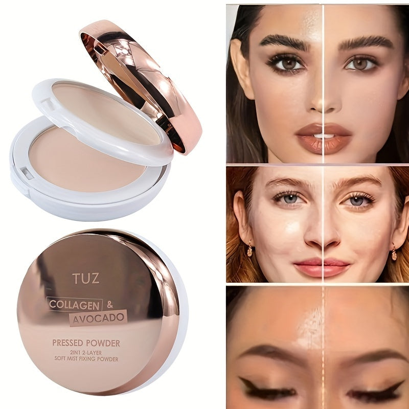 TUZ Avocado Collagen & Vitamin E Pressed Powder - Oil Control, Long-Lasting Matte Finish for All Skin Types with Plant Squalane, Natural Look Compact Face Makeup