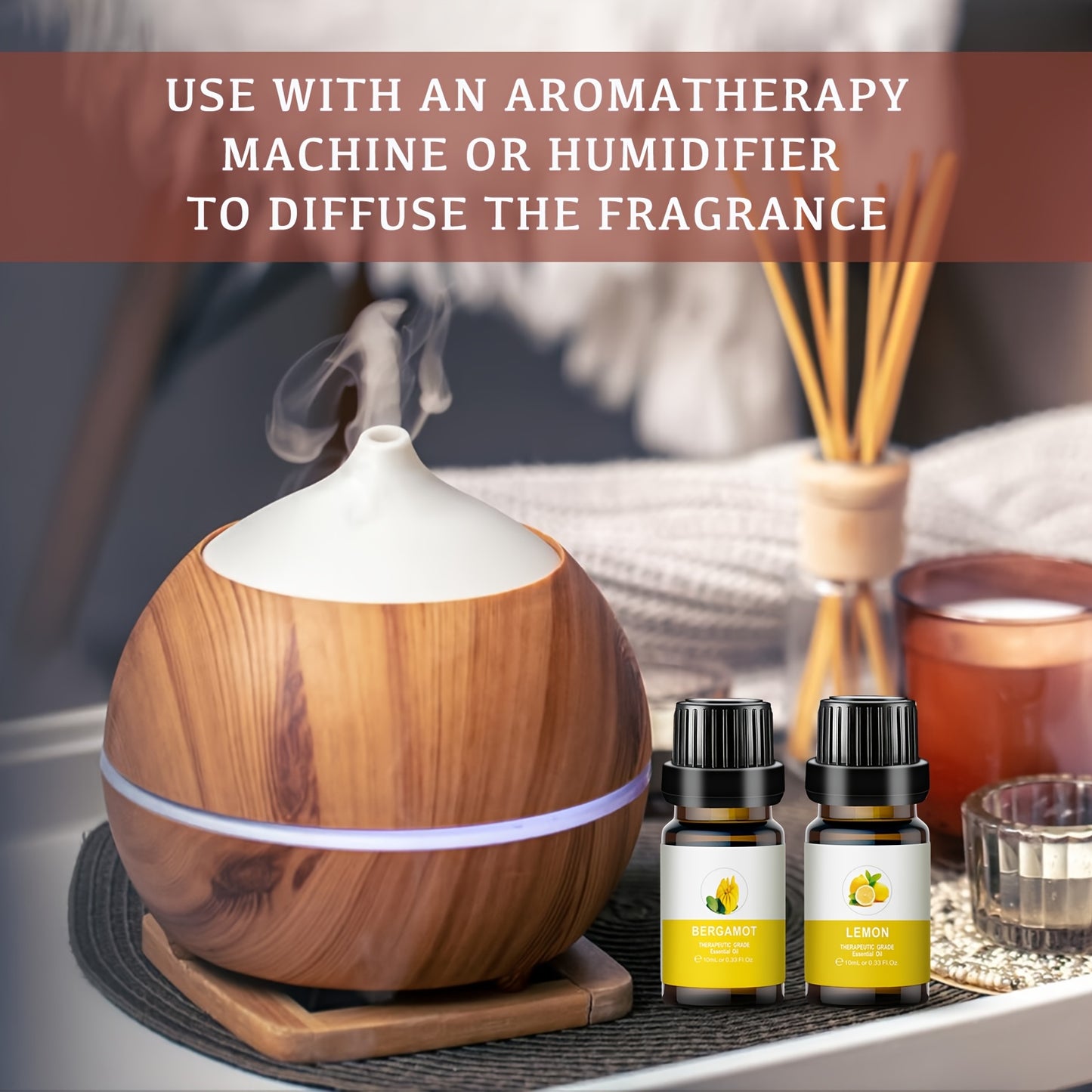 1 Set of Aromatherapy Essential Oils: Bergamot, Grapefruit, and Lemon scents, for diffusers, humidifiers, and car aromatherapy. Mood-lifting, under 1L liquid quantity, with active lemon