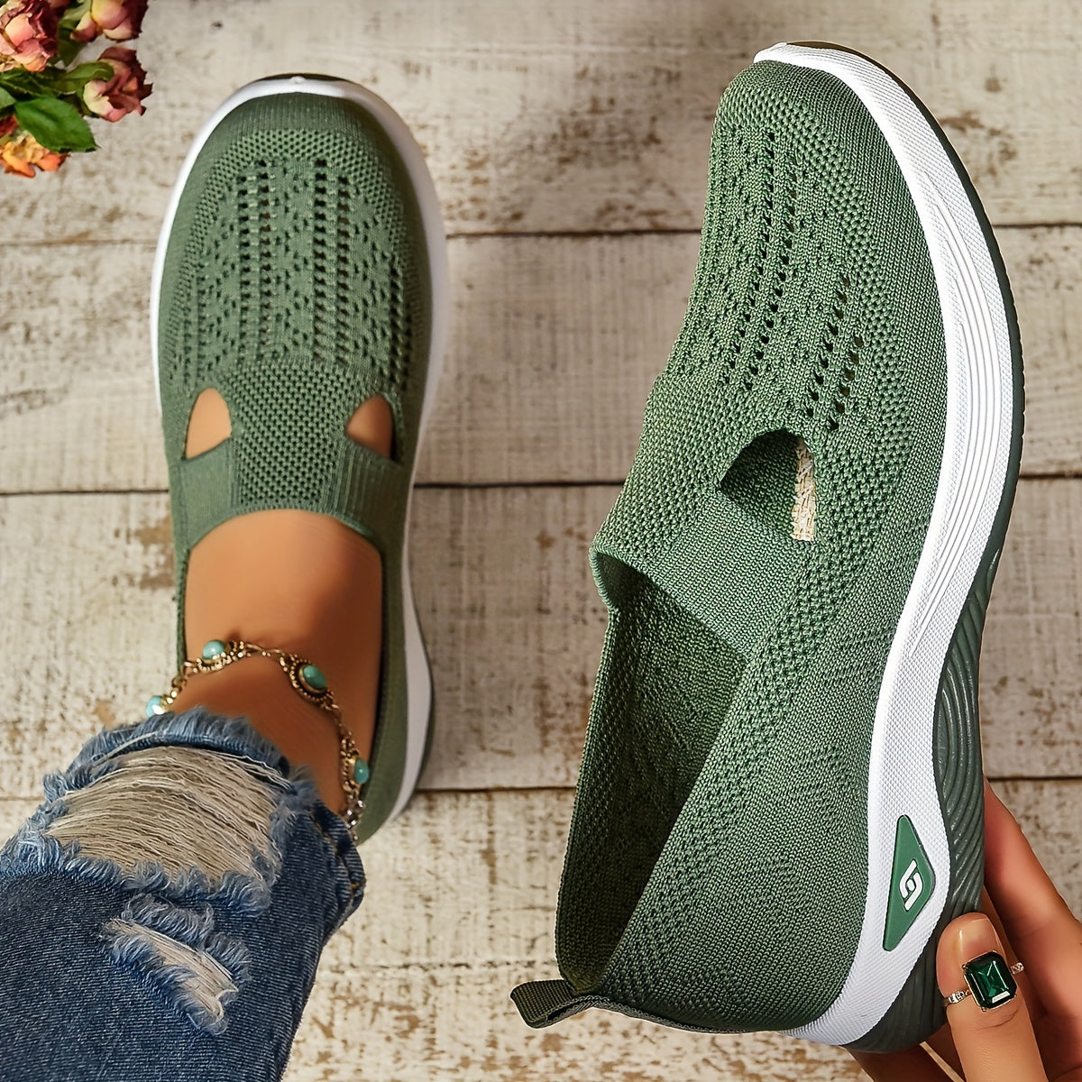 Women's slip-on sneakers in various colors with breathable fabric, EVA sole, and low-top design for all-season comfort.