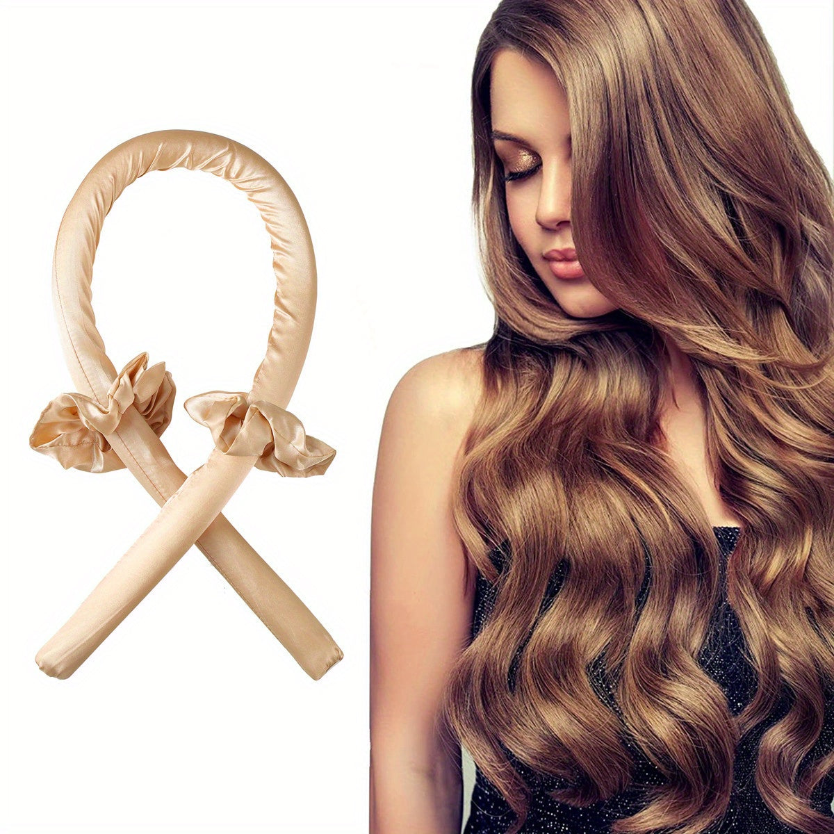 Set of 3 no-heat curling heads for long hair, including overnight and lazy curling options