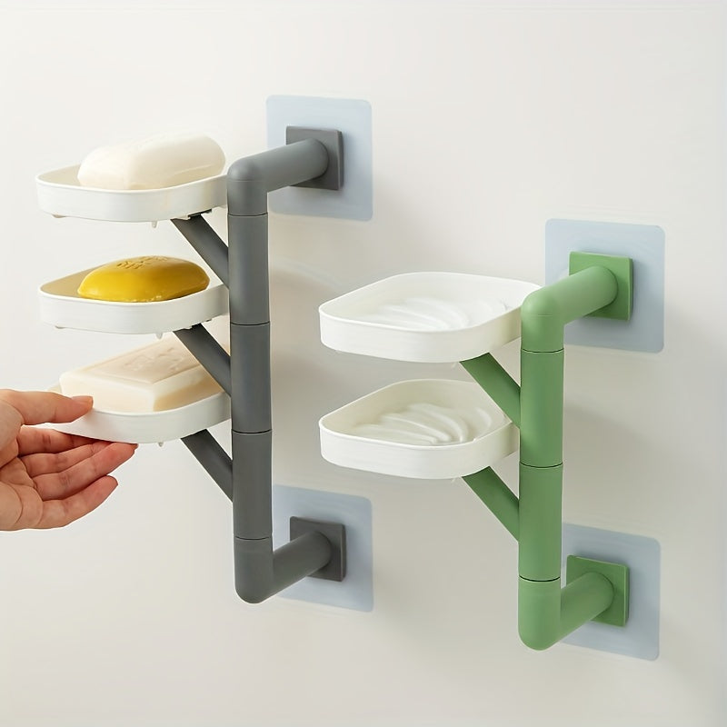 Rotating wall-mounted soap dish with drain - No-drill bathroom organizer for soap and accessories