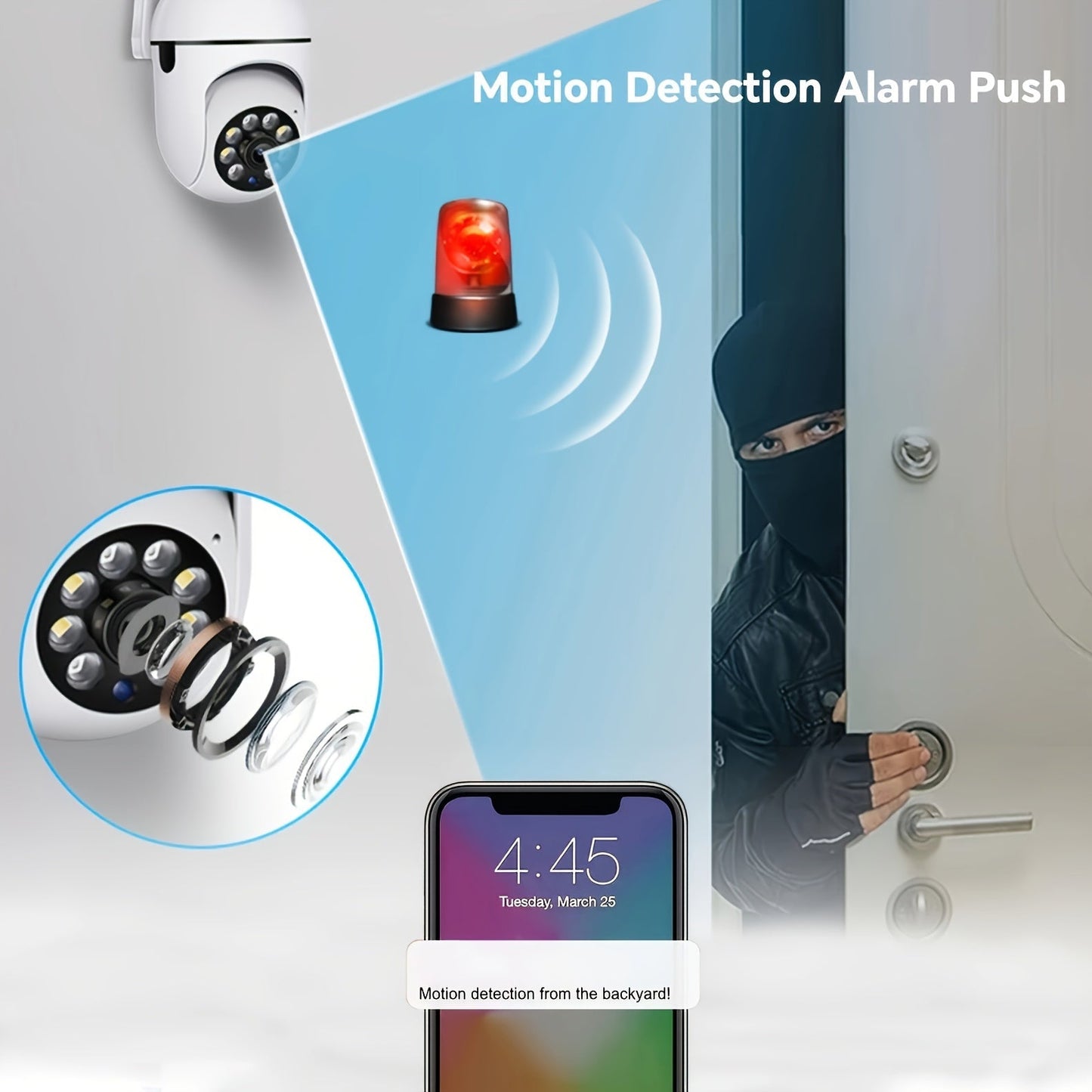 Safeguard your family with the 1pc Teruhal 1080p WiFi Security Camera. This 2MP camera offers 2.4GHz wireless home surveillance, complete with night vision, motion detection, two-way audio, PTZ control, and remote monitoring via smartphone. Powered by