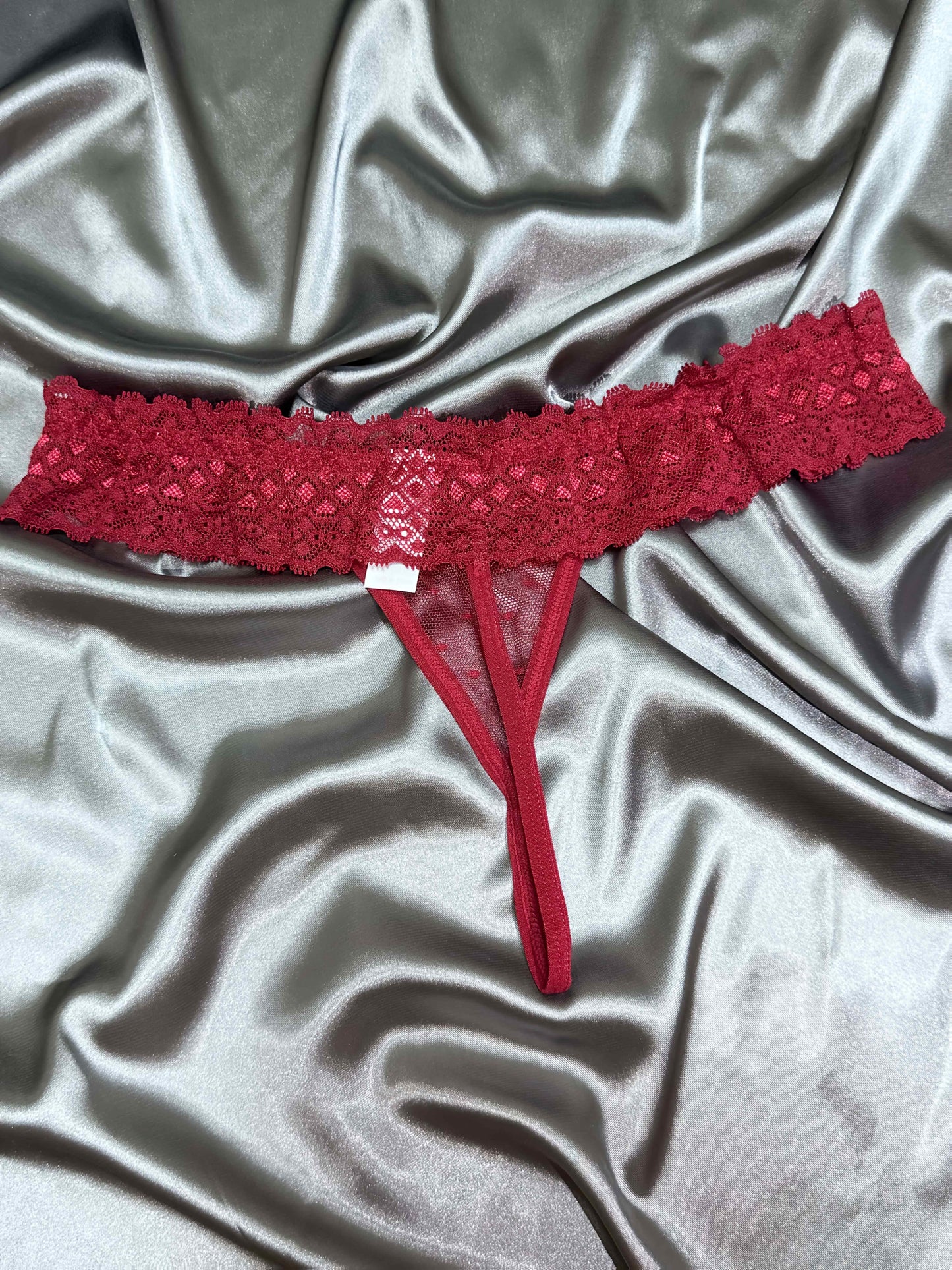 Sexy red polka dot lace thong for Valentine's Day.