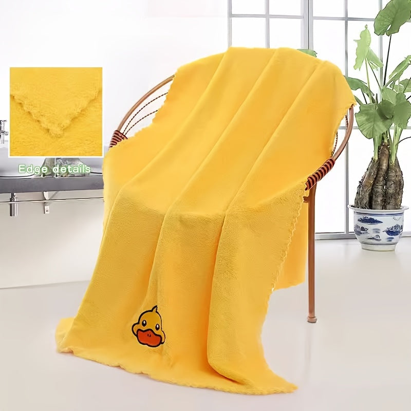 3-piece yellow duck design coral fleece towel set, absorbent and lint-free for bathroom, Halloween, and Christmas decorations.