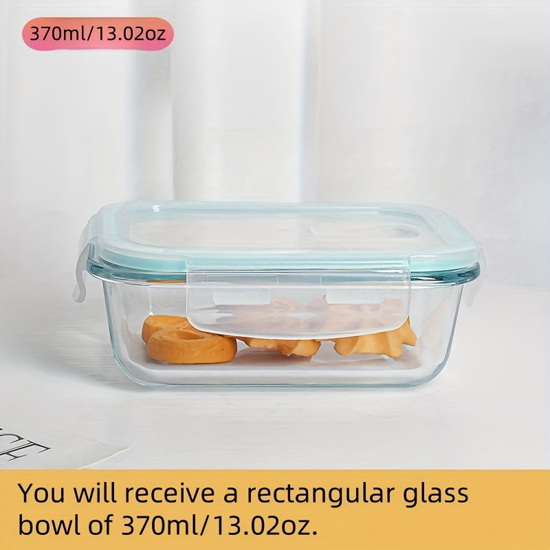 Glass Bento Box Set with Lid, 12.51oz Capacity - Microwave & Dishwasher Safe, Ideal for Students and Office Workers, Rectangular Food Storage Container