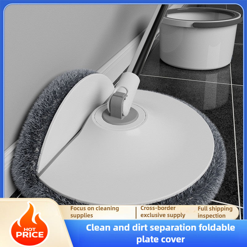 Lazy rotating mop for household cleaning, with bucket, free hand washing, and pollution separation technology. Includes 4 pieces for one-drag clean flat floor mopping.