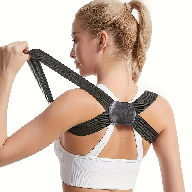 Invisible posture corrector: breathable polyester strap in black, pink, & beige, ideal for posture improvement and daily wear.