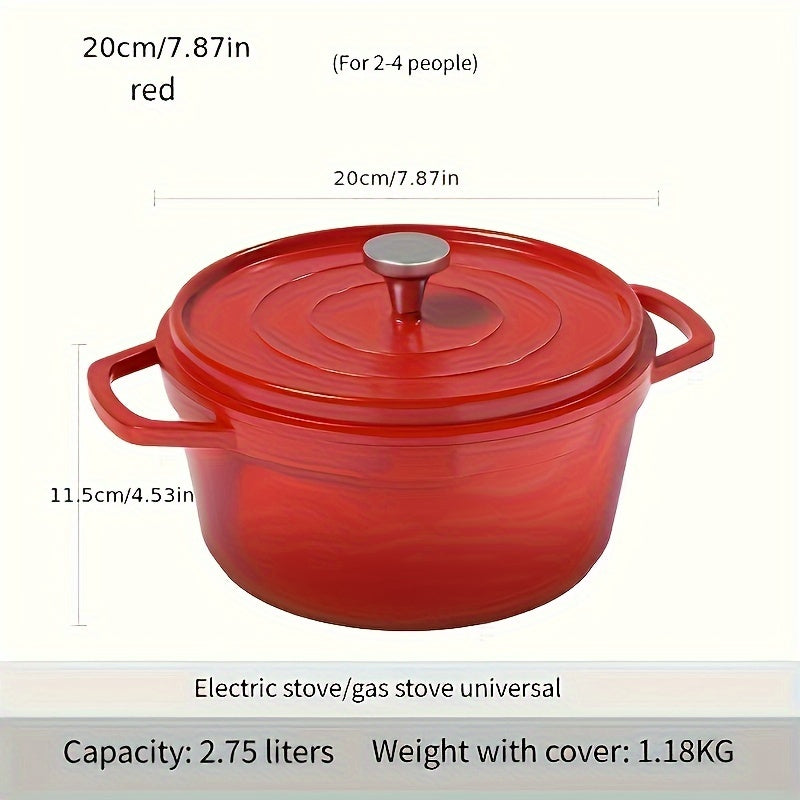 Multi-functional Enamel Soup Pot with Lid - Made from Cast Aluminum, Featuring Dual Handles, Ceramic Coating, Ideal for Home Kitchens, Suitable for Stove-top Cooking, Suitable for Stir-frying, Ceramic Inner Lining for Easy Cleaning.