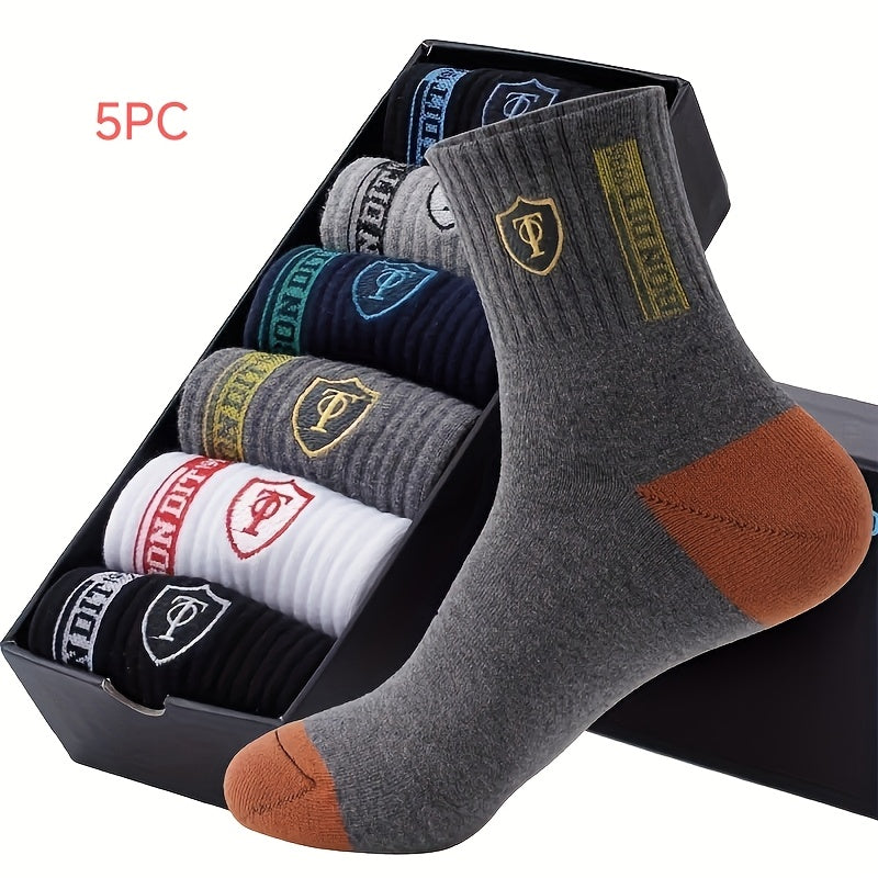 10 Pairs of Men's Sports Crew Socks with Letter Pattern