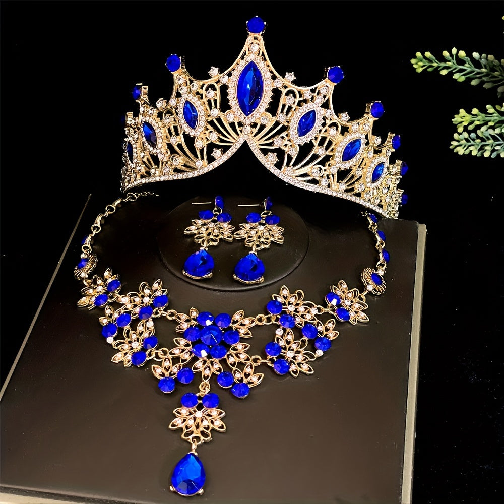 3pc Bridal Crown Set with Tiara, Necklace, and Earrings for Wedding, Photo-shoots, and Parties