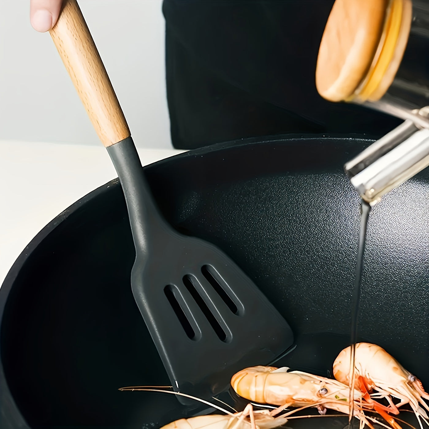 Set of 3 Silicone Kitchen Utensils - Includes Non-Stick, Heat-Resistant Spatulas and Spoons with Wooden Handles for Cooking and Baking