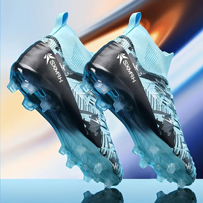 Men's high-performance football boots with solid pattern, lace-up closure, PU upper, and TPU sole for all-season athletic and outdoor soccer usage.