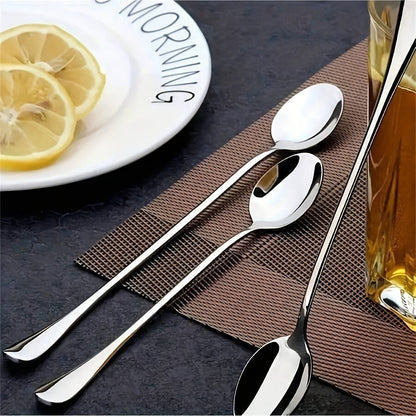 Set of 4 Stainless Steel Long Handle Spoons - Great for Coffee, Iced Tea, Ice Cream, and Desserts - Suitable for Use at Home, in Restaurants, or at School for Coffee Serving