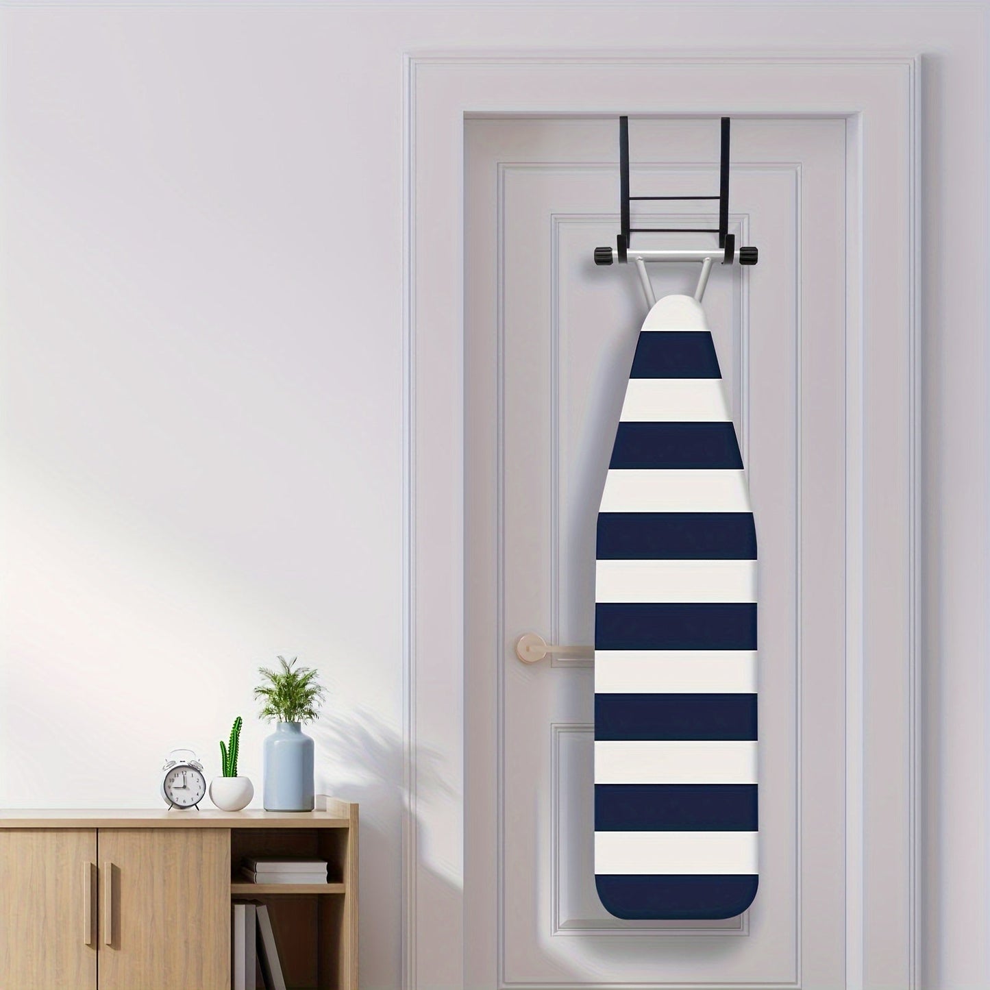 1 piece, Over-The-Door Ironing Board Holder - Easy Storage Solution for Laundry Room, Kitchen, Home, Wardrobe, Closet, and Bedroom. Rubberized hooks to prevent damage.