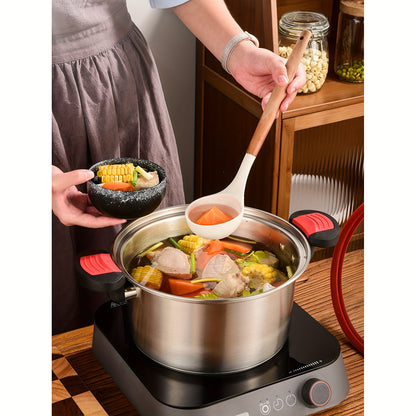 Durable Stainless Steel Soup Pot ideal for Food Processing, featuring a Double Bottom, Glass Lid, and versatile for use as a Stew or Pasta Pot in the Household Kitchen