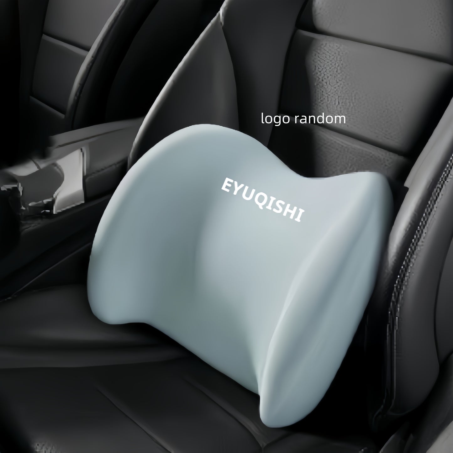 1pc Memory Foam Car Headrest and Lumbar Support Pillow with Synthetic Fiber Cover for Vehicle Seat. Features random logo design and breathable fabric for comfort.