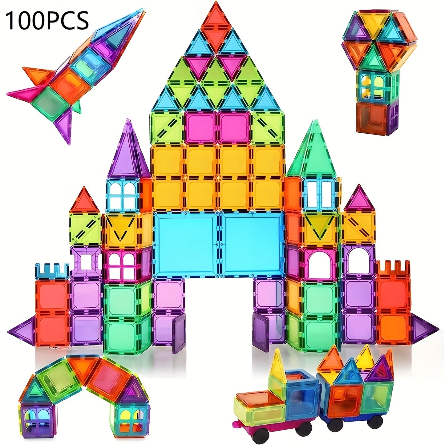 Educational 3D building blocks set with magnet tiles - Durable ABS material - 60/100/120pcs - Creative play for boys & girls.