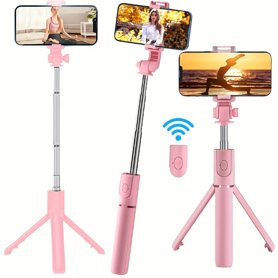 3-in-1 selfie stick tripod with wireless remote control for live streaming, videos, and photos. Perfect for travel.