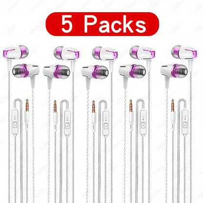 6-pack wired earphones with microphone, in-ear headphones featuring noise reduction, call and bass capabilities, stereo sound, and mixed colors. Compatible with iPhone, iPod, iPad, MP3