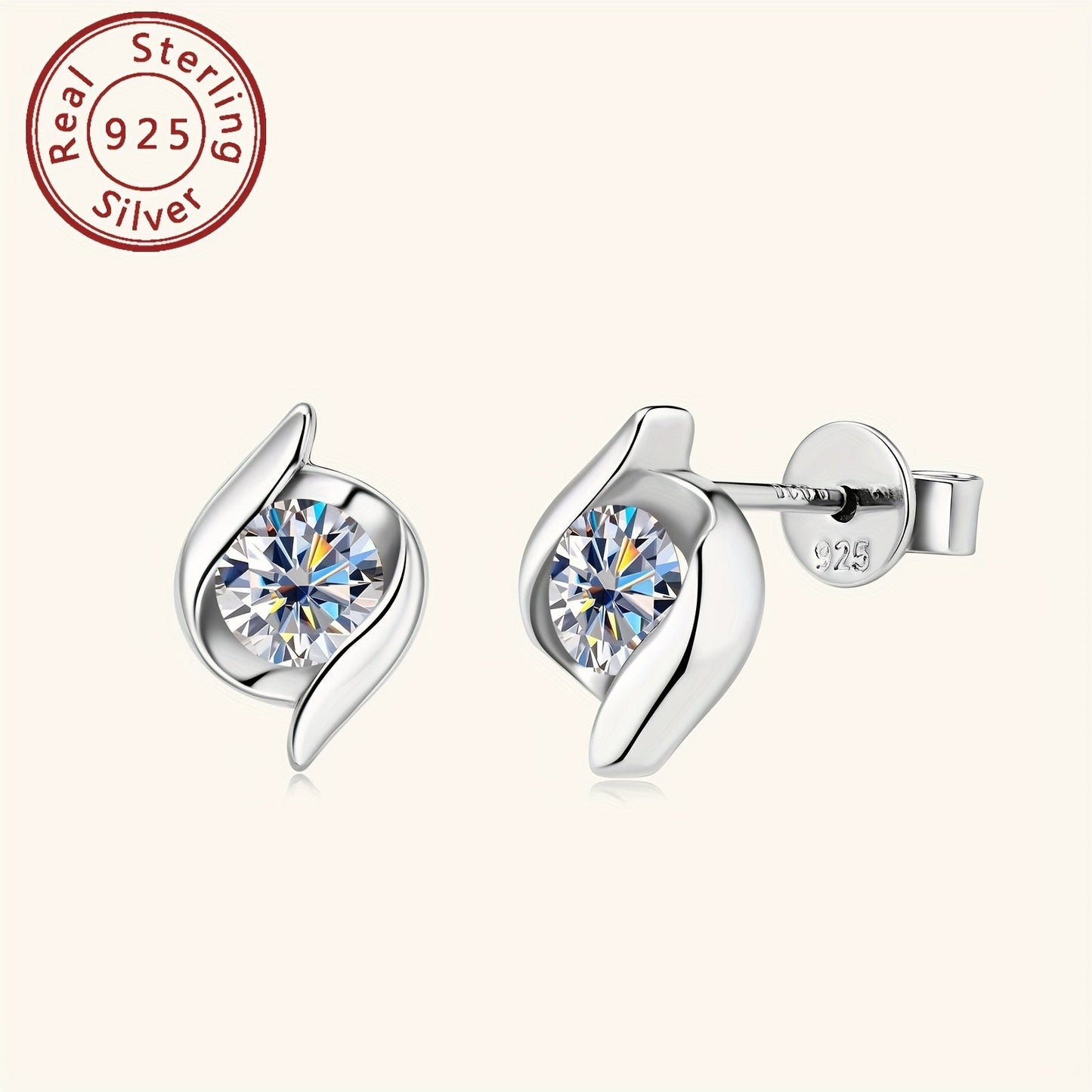 Stunning and timeless Infinity Twist Stud Earrings featuring a 5mm Round Moissanite, Synthetic 1.0ct Total (0.5ct each) stone. Crafted with 925 Sterling Silver, 14K Gold Plating, perfect for Christmas, weddings, or daily wear. Hypoallergenic 925 Silver