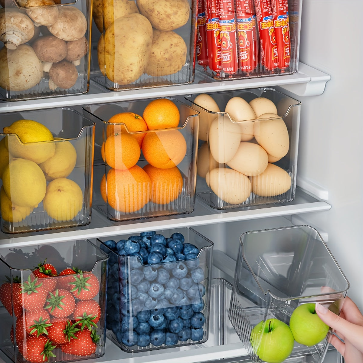 4-Piece Set of Transparent Refrigerator Storage Bins with Lids, Food-Safe Organizer for Fruits and Vegetables, Containers for Garlic and Ginger, Kitchen Fresh-Keeping Boxes