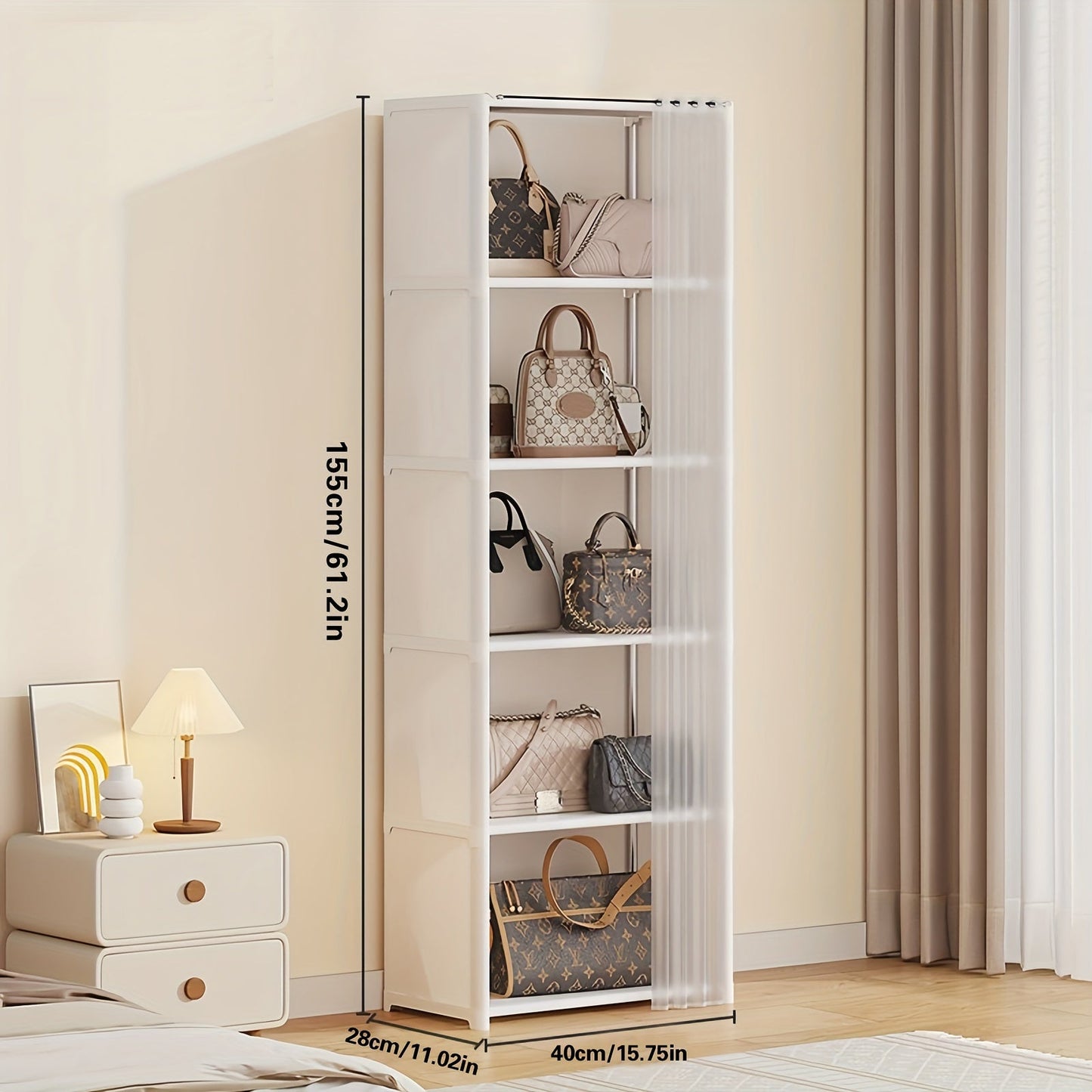 This freestanding metal storage organizer is perfect for your bedroom, living room, or office. It features a 5/6-tier open bookshelf and display rack, along with a dust-proof cover to keep your items clean. Easy to assemble with no electricity needed