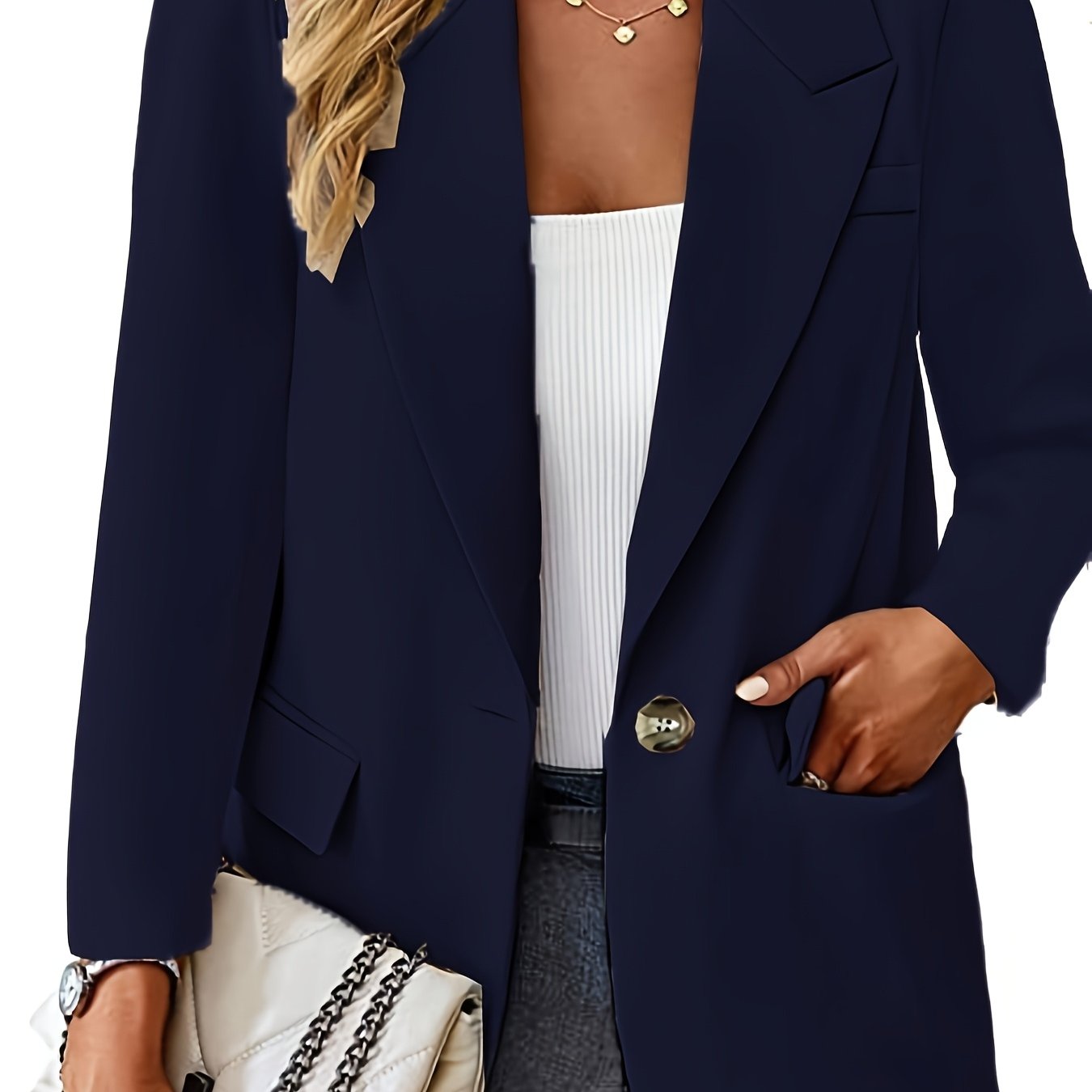 Stylish women's red blazer with a slim fit, single-breasted closure, long sleeves, lapel collar, and pockets. Made of elegant polyester for office wear.