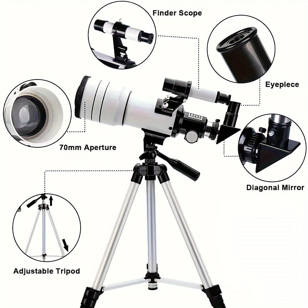 Afterwave Professional Astronomy Telescope - 75X Magnification, 70mm Objective Lens for Stargazing and Moon Watching. Ideal for Outdoor Camping and Travel.