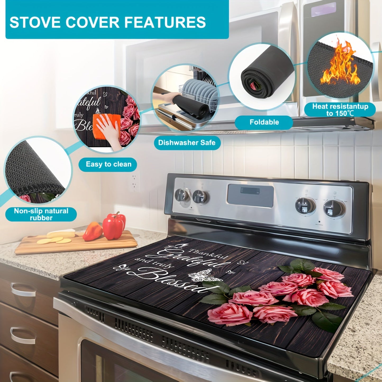 Multipurpose Stove Top Cover measuring 72.39x52.07cm - Resistant to Heat, Provides Non-Slip Rubber Protection for Electric & Induction Cooktops. Ideal for Kitchen Counters, Ironing, Mouse Pads and Coffee Mats.