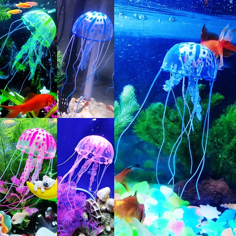 Artificial silicone jellyfish ornament for aquarium tank simulation.