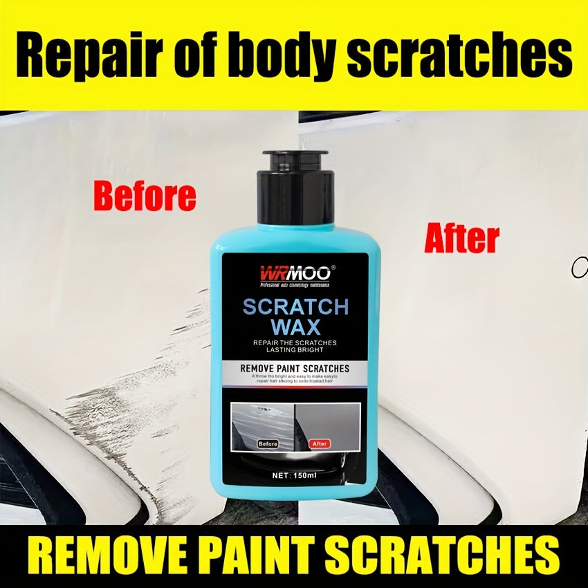 WRMOO Scratch Wax: Quick repair and gloss enhancer for all paint colors. Long-lasting shine with easy application. 150ml.